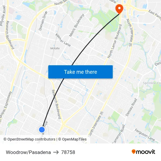 Woodrow/Pasadena to 78758 map