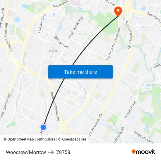 Woodrow/Morrow to 78758 map