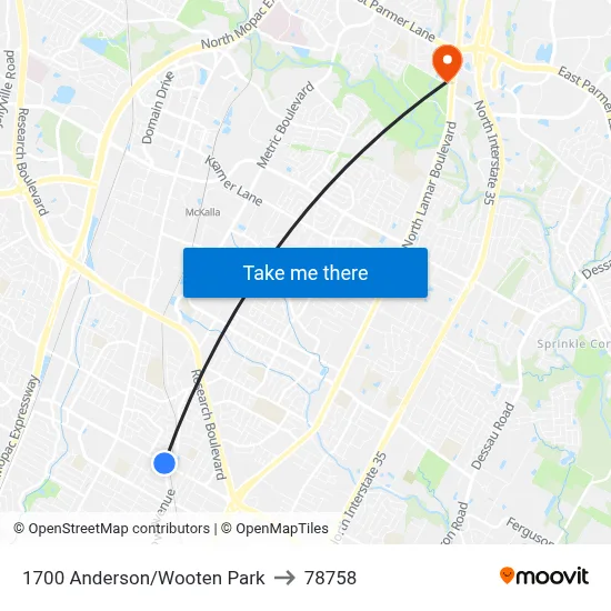 1700 Anderson/Wooten Park to 78758 map