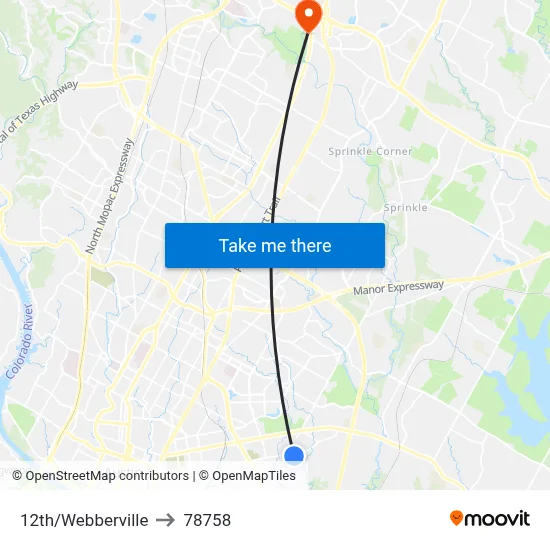 12th/Webberville to 78758 map
