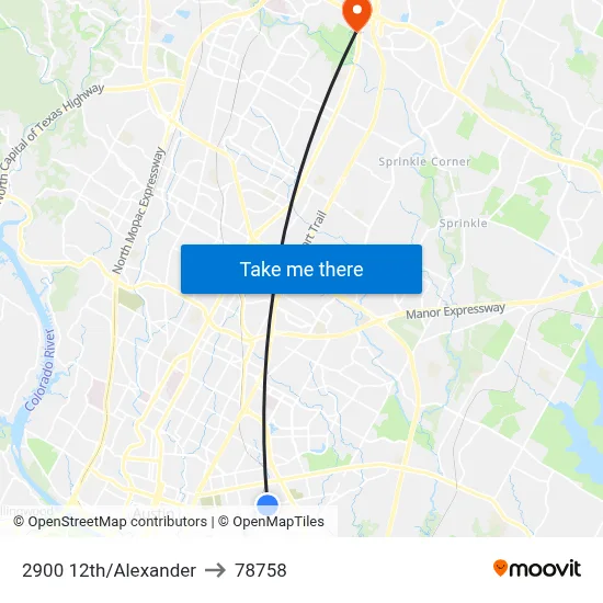 2900 12th/Alexander to 78758 map