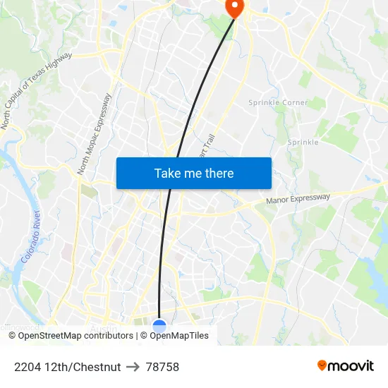 2204 12th/Chestnut to 78758 map