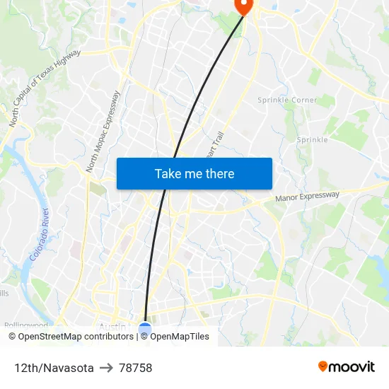 12th/Navasota to 78758 map