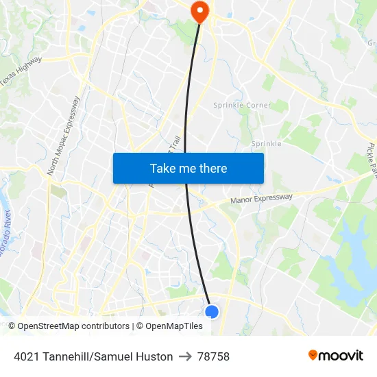 4021 Tannehill/Samuel Huston to 78758 map
