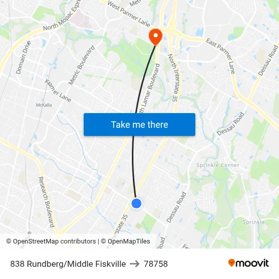 838 Rundberg/Middle Fiskville to 78758 map