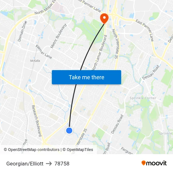 Georgian/Elliott to 78758 map