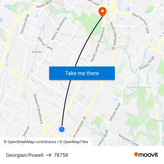 Georgian/Powell to 78758 map