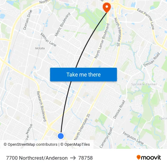 7700 Northcrest/Anderson to 78758 map