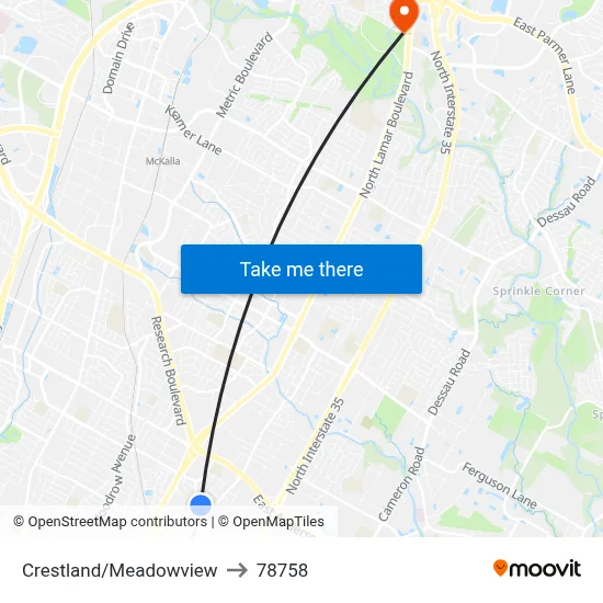 Crestland/Meadowview to 78758 map