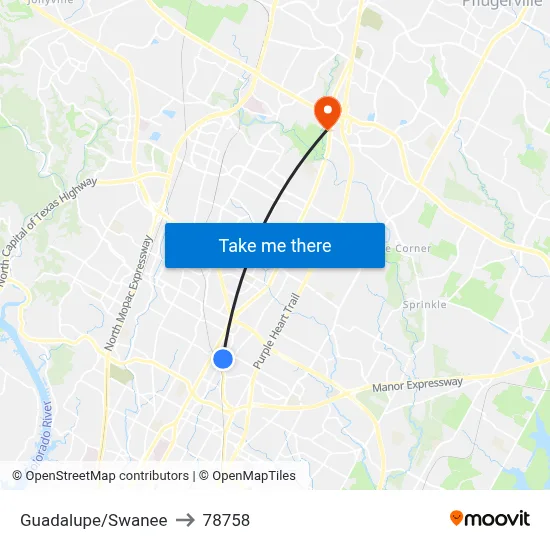 Guadalupe/Swanee to 78758 map