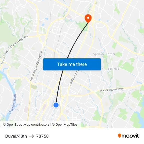 Duval/48th to 78758 map
