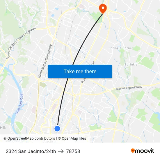 2324 San Jacinto/24th to 78758 map