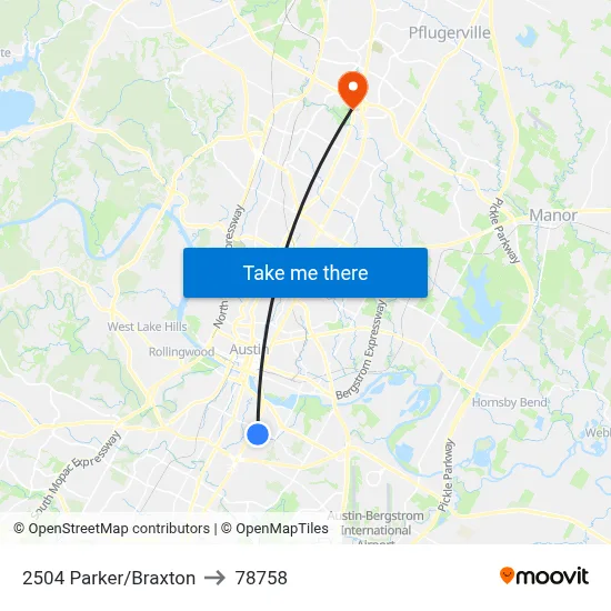 2504 Parker/Braxton to 78758 map