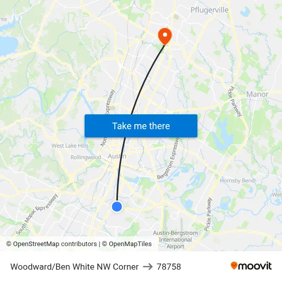 Woodward/Ben White NW Corner to 78758 map