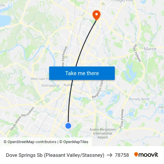 Dove Springs Sb (Pleasant Valley/Stassney) to 78758 map