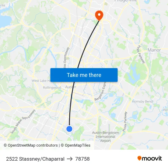 2522 Stassney/Chaparral to 78758 map