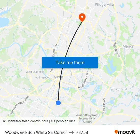 Woodward/Ben White SE Corner to 78758 map