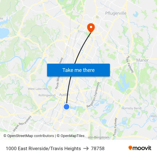 1000 East Riverside/Travis Heights to 78758 map