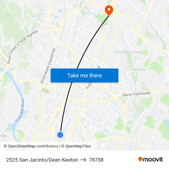 2525 San Jacinto/Dean Keeton to 78758 map
