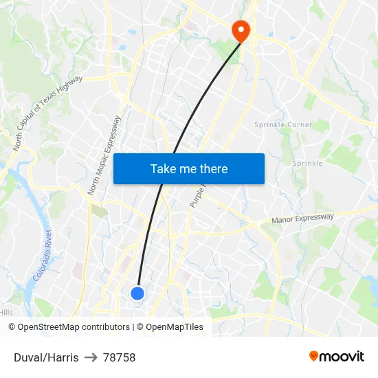 Duval/Harris to 78758 map
