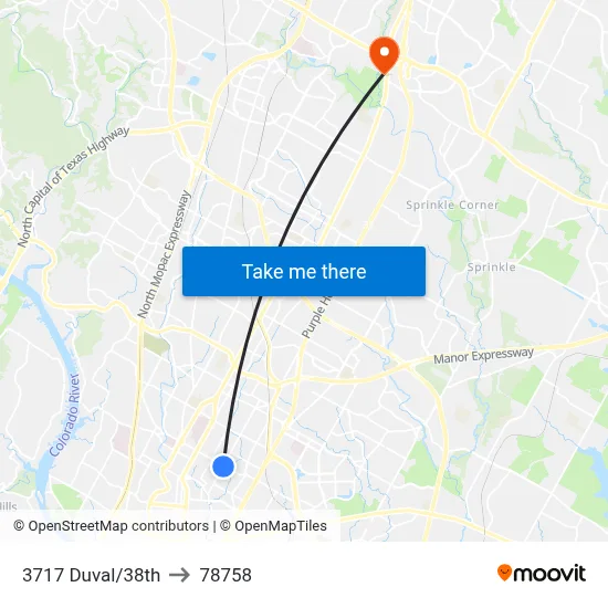3717 Duval/38th to 78758 map