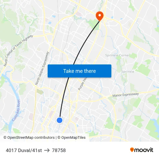 4017 Duval/41st to 78758 map