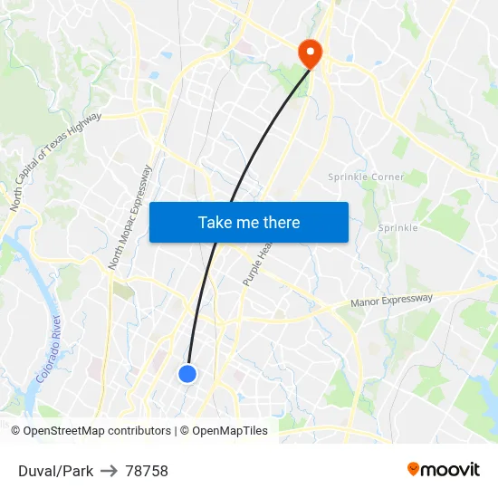 Duval/Park to 78758 map