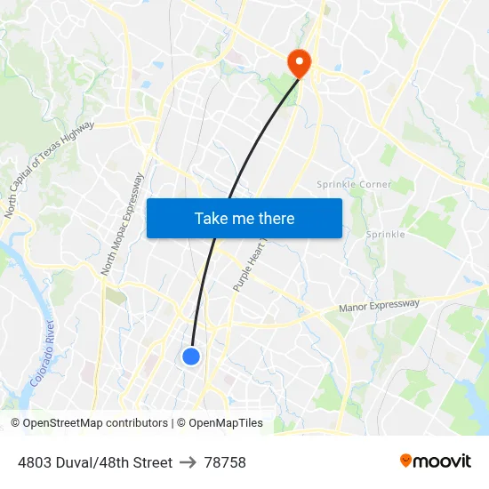 4803 Duval/48th Street to 78758 map