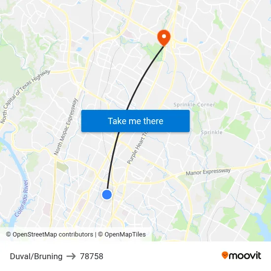 Duval/Bruning to 78758 map