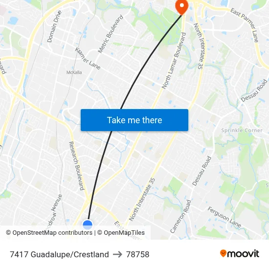 7417 Guadalupe/Crestland to 78758 map