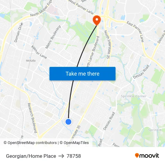 Georgian/Home Place to 78758 map