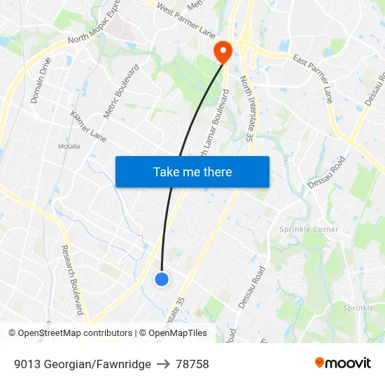 9013 Georgian/Fawnridge to 78758 map
