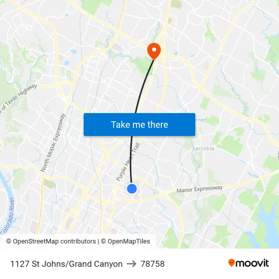 1127 St Johns/Grand Canyon to 78758 map