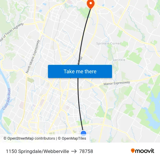 1150 Springdale/Webberville to 78758 map