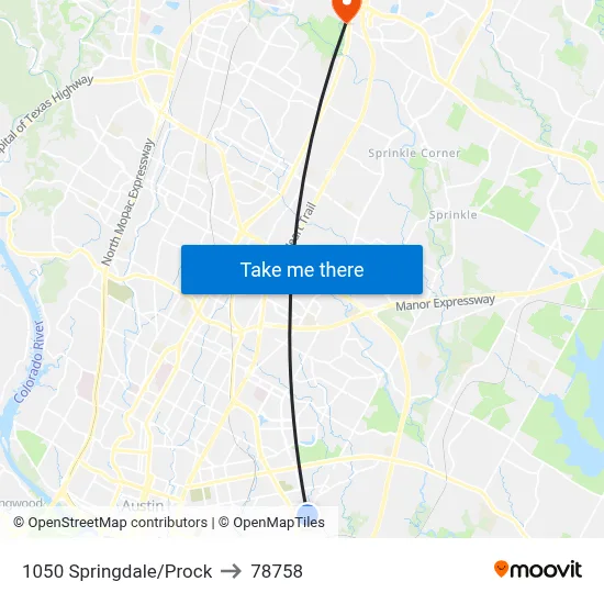 1050 Springdale/Prock to 78758 map