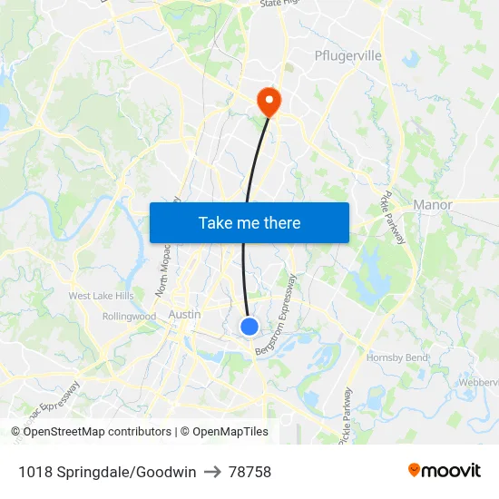1018 Springdale/Goodwin to 78758 map