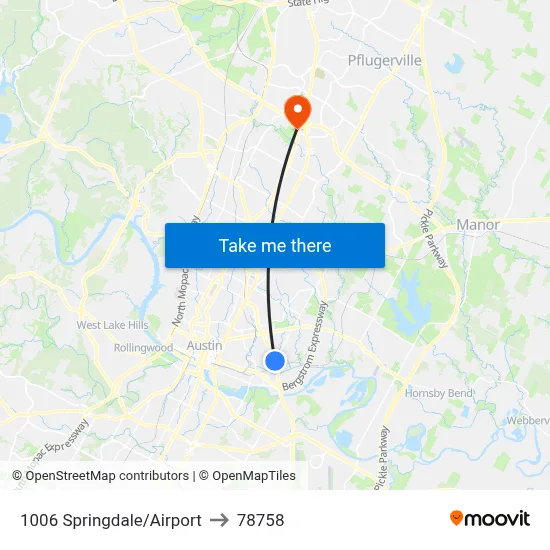 1006 Springdale/Airport to 78758 map