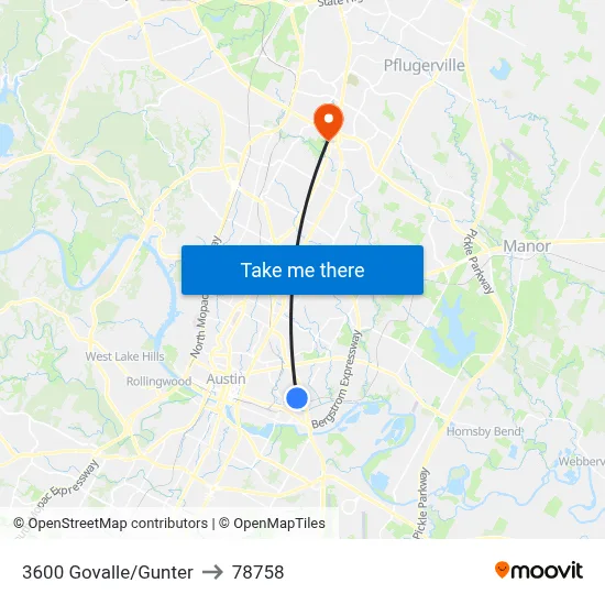 3600 Govalle/Gunter to 78758 map