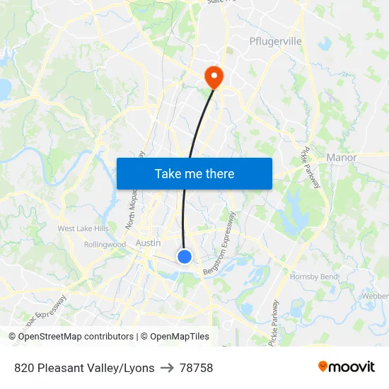 820 Pleasant Valley/Lyons to 78758 map
