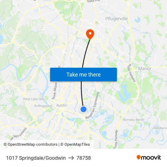 1017 Springdale/Goodwin to 78758 map