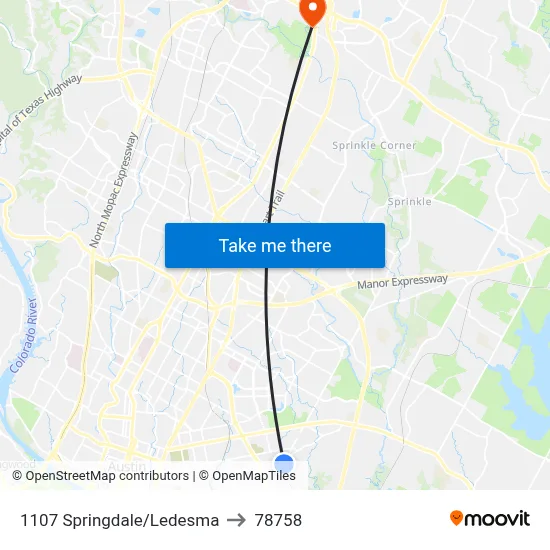 1107 Springdale/Ledesma to 78758 map