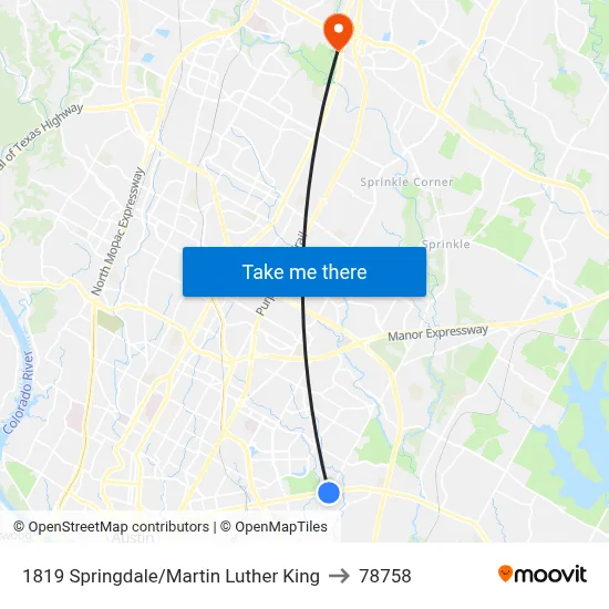 1819 Springdale/Martin Luther King to 78758 map