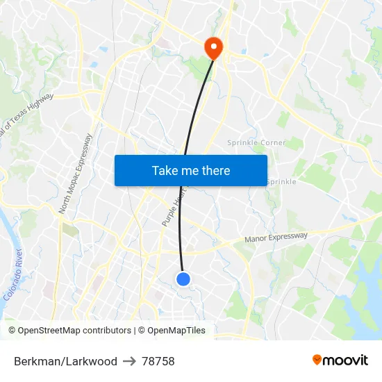 Berkman/Larkwood to 78758 map