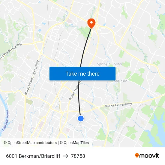 6001 Berkman/Briarcliff to 78758 map