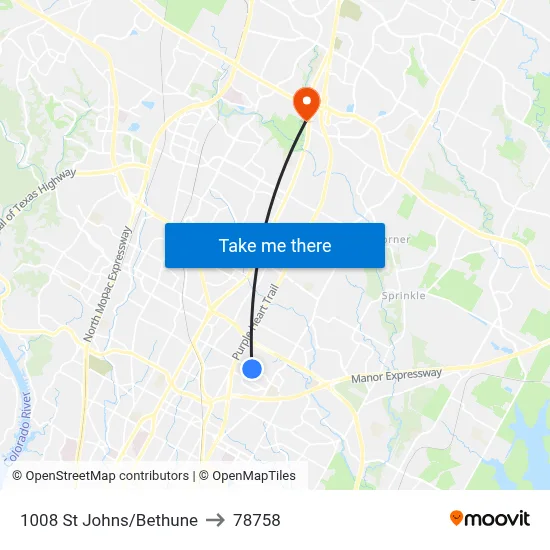 1008 St Johns/Bethune to 78758 map