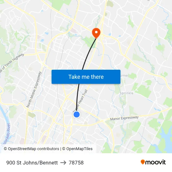900 St Johns/Bennett to 78758 map