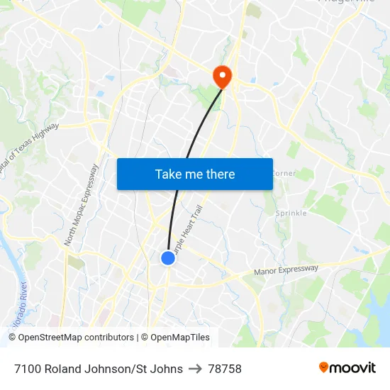 7100 Roland Johnson/St Johns to 78758 map
