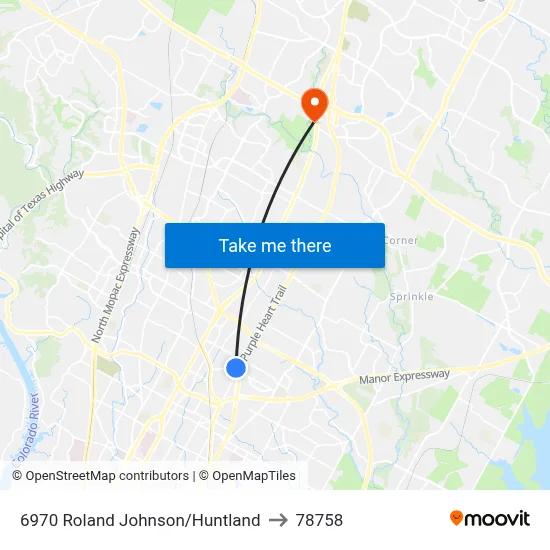 6970 Roland Johnson/Huntland to 78758 map