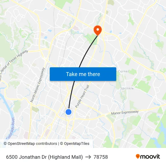6500 Jonathan Dr (Highland Mall) to 78758 map