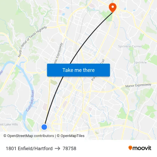 1801 Enfield/Hartford to 78758 map